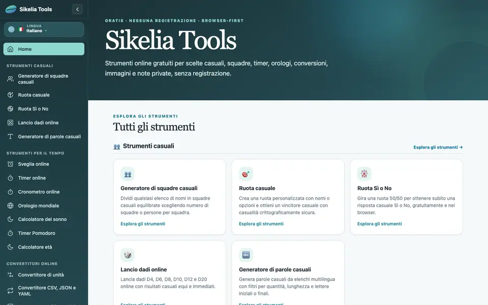 Interfaccia desktop di Sikelia Tools